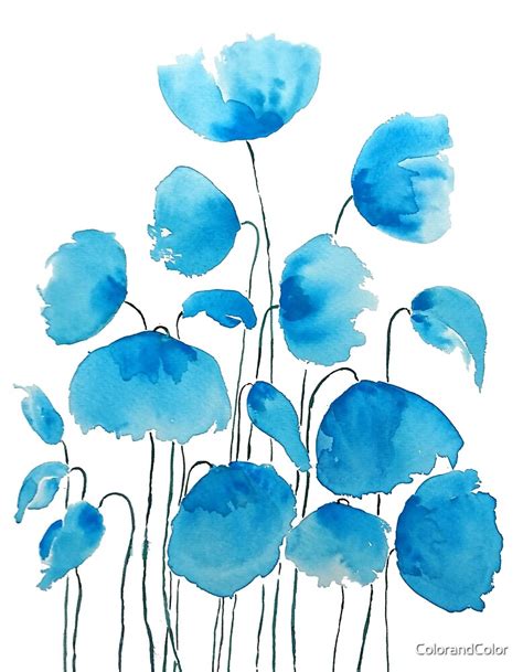 Blue Poppy Field Watercolor By Colorandcolor Redbubble