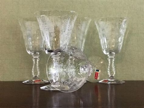 Fostoria Heather Goblets Glass Low Water Goblets Crystal Water Goblets Vintage Drink Ware