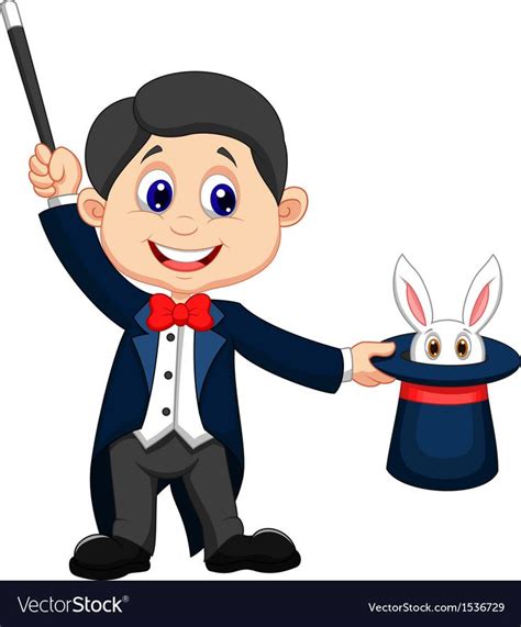 Magician Cartoon Pulling Out A Rabbit From His Top Vector Image On