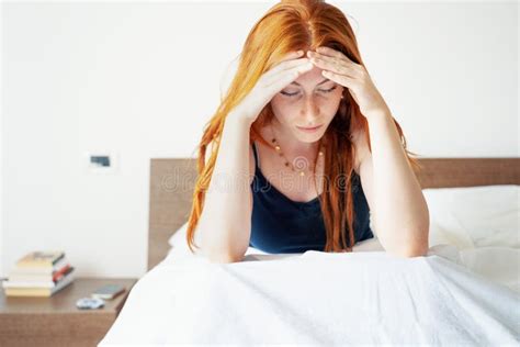 Tired Woman Lying Awake In Bed Suffer From Insomnia Headache Stock Image Image Of