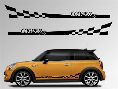 Mini Cooper R56 2006 2013 2020 Checkered Flag Side Stripes Graphics Decal