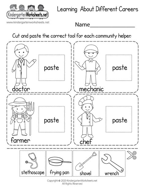 Classic picture book series like clifford the big red dog and curious george use the unique instance of an unusual animal trying to live with people to teach lessons about community, family, and manners. Learning Careers Worksheet - Free Kindergarten Learning Worksheet for Kids