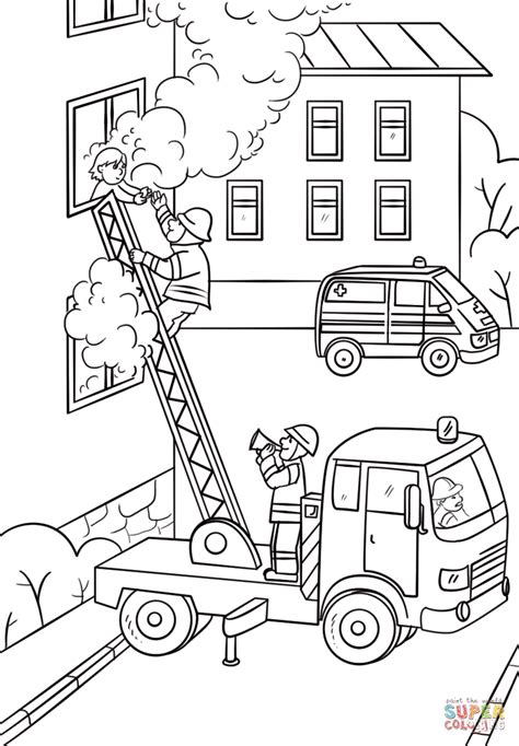 … little ones will love this free firefighter preschool printable learning pack from homeschool preschool. Fireman is Climbing up the Truck Ladder to Save a Girl ...