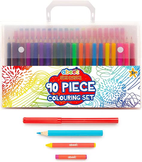 Abeec Colouring Set For Kids 90 Piece 20 X Kids Felt Tip Pens 30 X