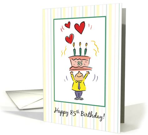Happy 85th Birthday For Man Holding Cake With Candles And Hearts Card