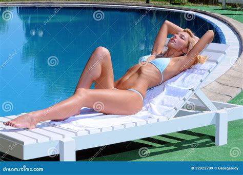 Woman In Poolside Stock Image Image Of Beauty Bikini 32922709
