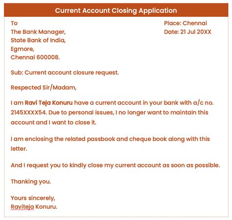 Bank Account Close Application Letters In English