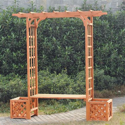 If you're looking for a nice wooden arch for your garden you may be surprised by the wide choice available. Sunjoy Wooden Trellis Arch Wood Arbor with Bench and ...