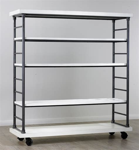 Rolling Shelving Unit Distressed White Acme Display