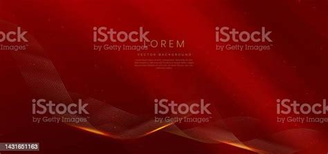Abstract Luxury Golden Lines Curved Overlapping On Dark Red Background