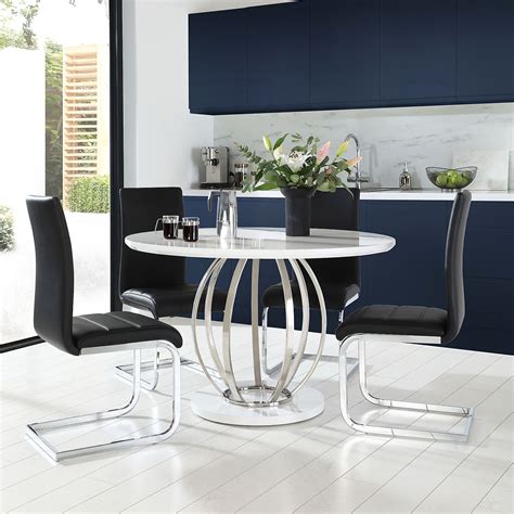 Absolutely in love with this dinning set!!! Savoy Round White High Gloss and Chrome Dining Table with ...