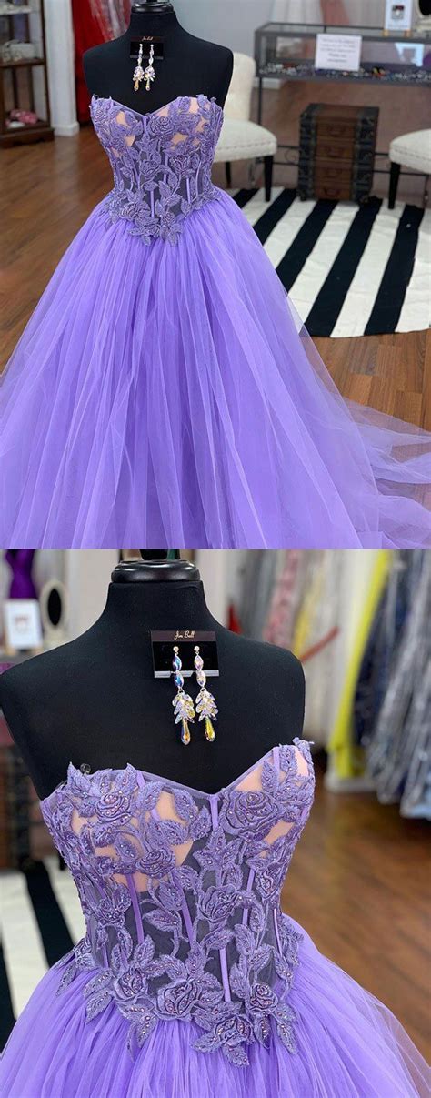 Purple Tulle Lace Long Prom Dress Purple Evening Dress Purple