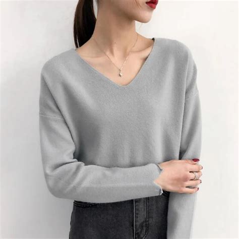 winter oversize sweater women sexy v neck pullovers knitting autumn vintage short top long