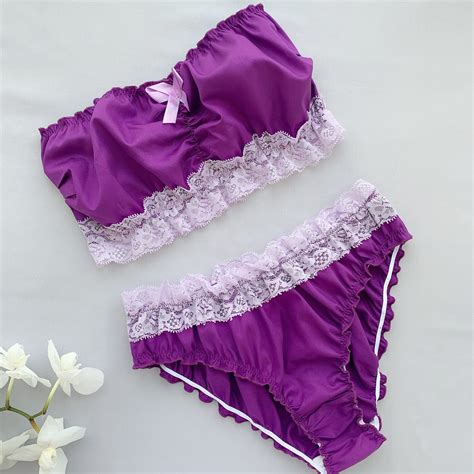 Cotton Purple Lingerie Set Size M Bra And Undies Purple Etsy