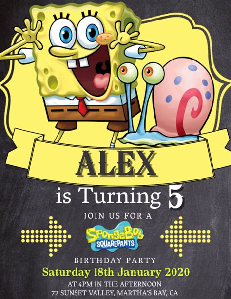 Kids Spongebob Birthday Invitation Template Postermywall