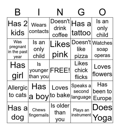 Mom Bingo Bingo Card