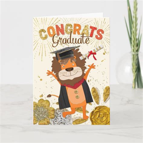 Graduation Congrats Lion Cartoon Roaring Success Card