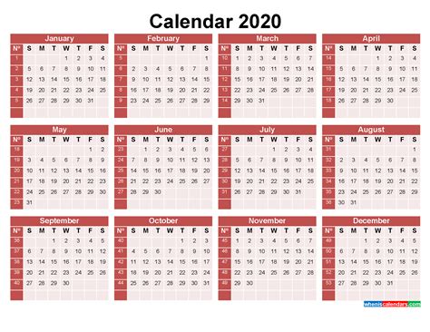 Free Printable Calendar With Week Numbers 2020