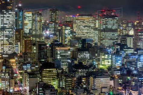 Downtown City Buildings At Night Tokyo Japan Asia Stock Photo Dissolve