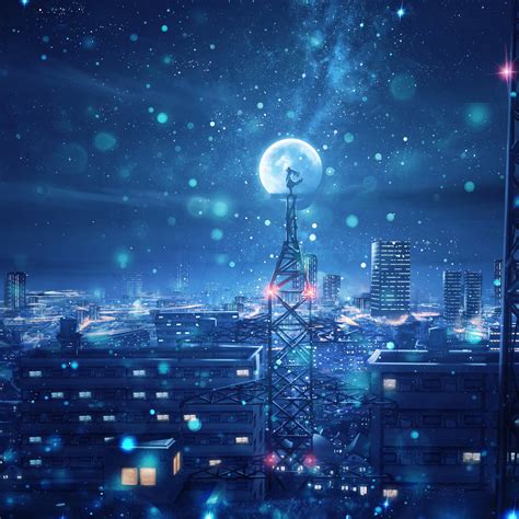 Night Sky City Stars Anime Scenery 4k 135 Wallpaper Pc Desktop