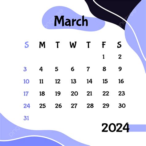 Vetor De Calendário De Março De 2024 Png Março De 2024 Calendário De