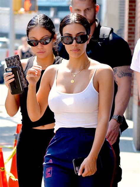 Kim Kardashian Flashes Nipples As She Goes Braless In Skintight Vest Celebrity News Showbiz