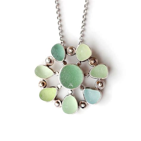 Pale Green Sea Glass Flower Pendant By Tania Covo Sea Glass Pendant Glass Pendant Necklace Sea