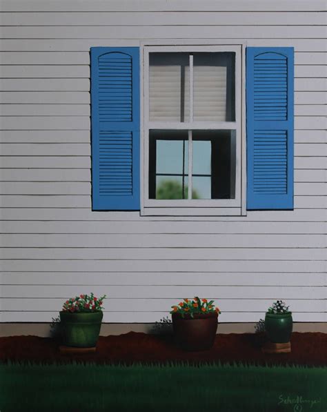 Fred Schollmeyer Window With Blue Shutters