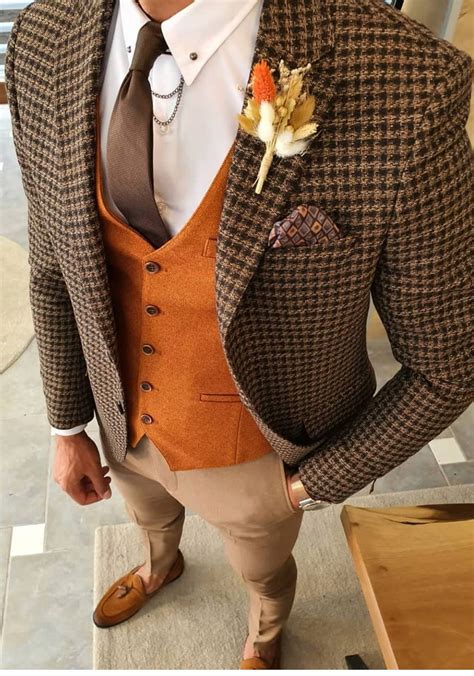Orange Brown Wedding Suit Brown Plaid Blazer Giorgenti New York