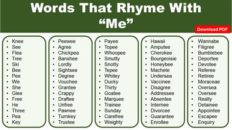 List Of Words That Rhyme With Me Grammarvocab