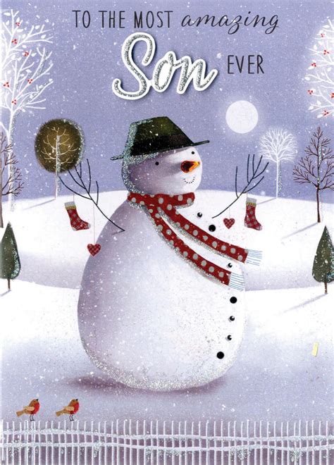 son snowman embellished hand finished christmas card cards