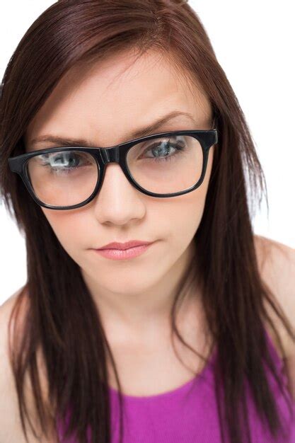 Premium Photo Close Up On Pretty Brunette With Glasses Posing