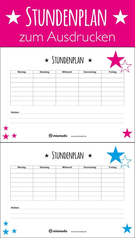 Kann ja ruhig auf der anderen seite bedruckt oder habe daheim nur liniertes papier. Stundenplan zum Ausdrucken - kostenlose Vorlage - miomodo Blog