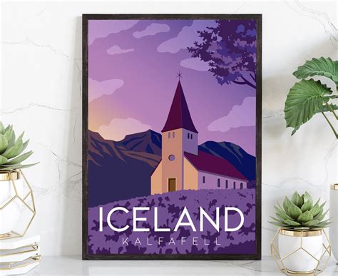Kalfafell Iceland Travel Poster Iceland Poster Wall Art Etsy