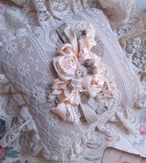 shabby chic ruffles lace and pink silk roses pillow on etsy by the girly cottage silk roses