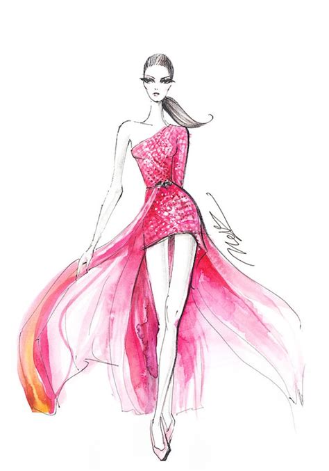 Items Similar To Original Fashion Watercolor Illustration Of A Scarlet