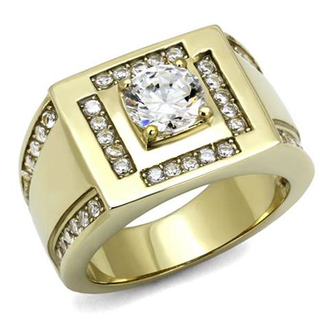 Artk3079 Mens 18 Ct Round Cut Cz 14k Gold Plated Stainless Steel