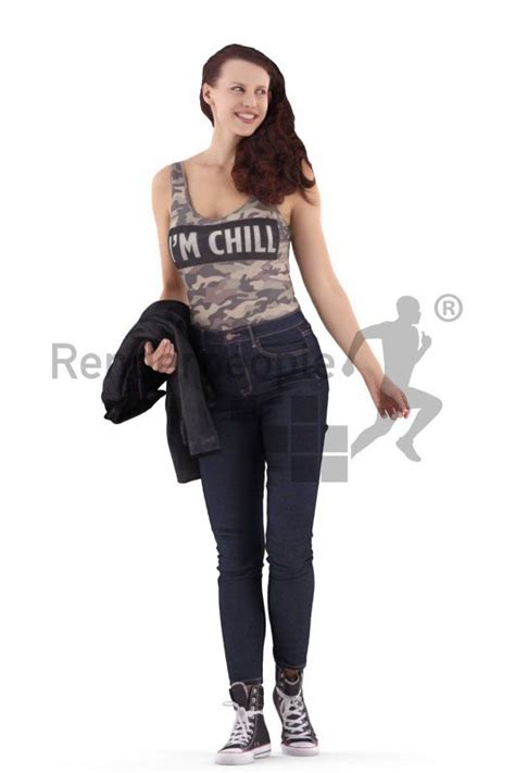 Posed 3d People Casual White 3d Woman Walking And Smiling The