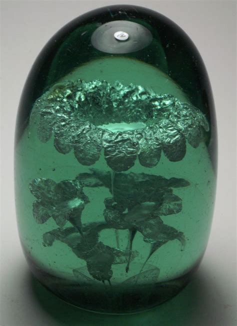 Magnum Antique English Green Glass Dump Paperweight With Seven Foil Flowers Circa 1840 1860