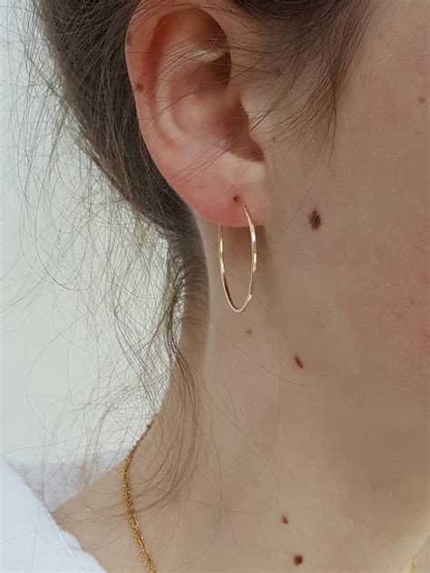 Gold Hoop Earrings Small Thin Hammered Minimalist Gold Hoops Etsy UK