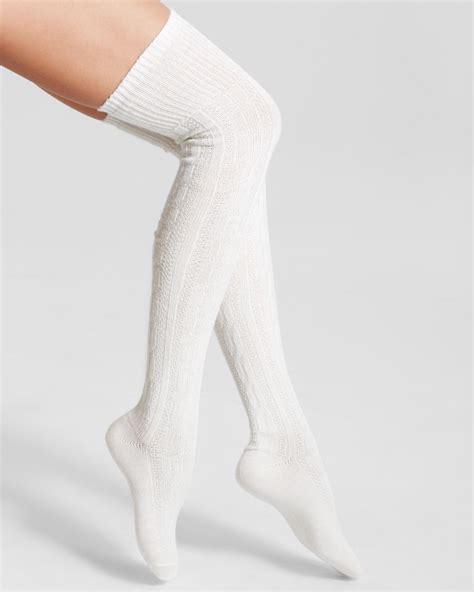 Hue Chunky Cable Knit Over The Knee Socks In White Ivory Lyst