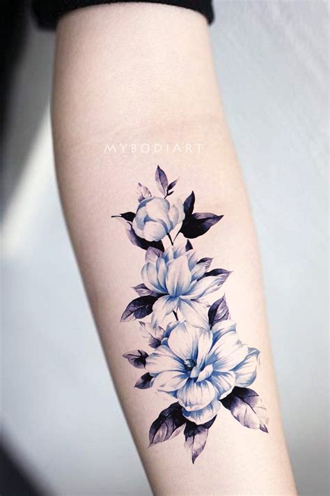 Gabriella Blue Watercolor Floral Flower Temporary Tattoo Flower Wrist Tattoos Vintage Tattoo