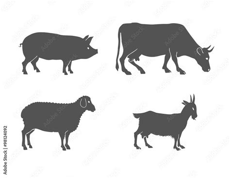 Vector Set Of Farm Animals Cow Sheep Goat Pig Stock Vector Adobe Stock