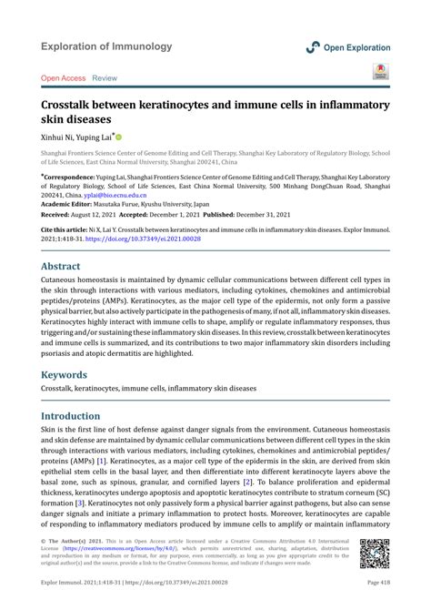 Pdf Crosstalk Between Keratinocytes And Immune Cells In Inflammatory