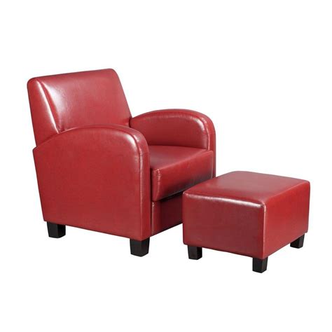 The metal structure of the armchair comes in satin, chrome, burnished, black chrome or champagne finish. OSPdesigns Crimson Red Vinyl Arm Chair with Ottoman ...
