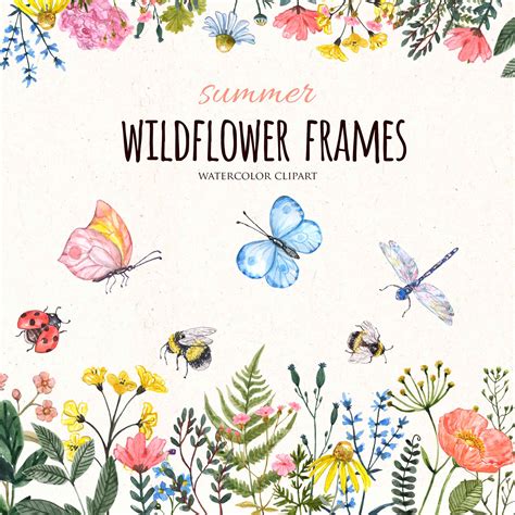 Wildflowers Border Frame Clipart Watercolor Floral Wild Flower Frames