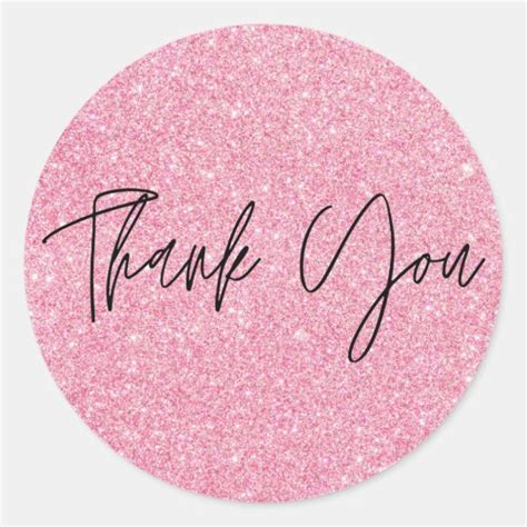 Pink Glitter Colors Thank You Classic Round Sticker Uk