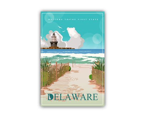 Longshore Tides Delaware Retro Style State Travel Poster Vintage