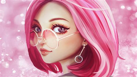 Cute Girl Pink Hair Sunglasses Anime Design Preview