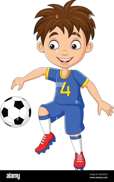 Cartoon Little Boy Playing Football Stock Vector Image And Art Alamy
